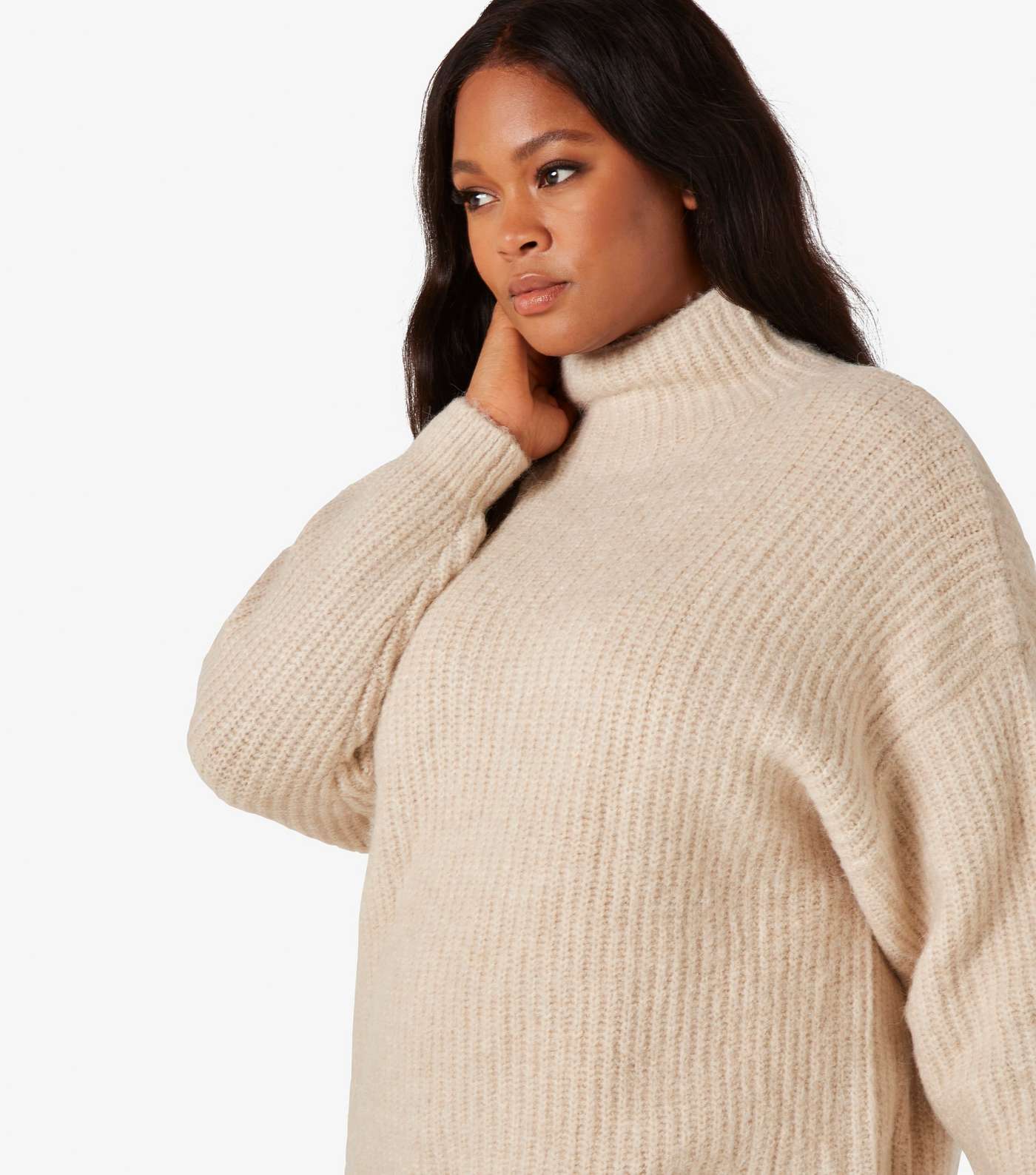 Apricot Curves Stone Ribbed Knit High Neck Jumper Image 4