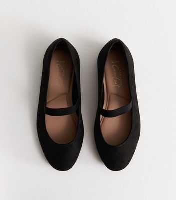 Black Wide Fit Elasticated Strap Flat Suede Look Shoes 