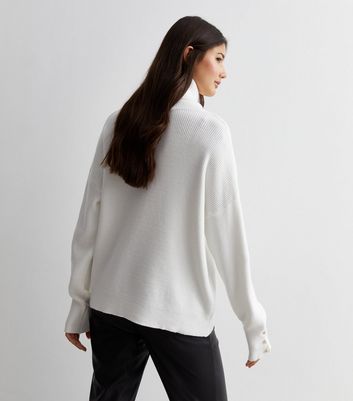 White ribbed roll hot sale neck jumper