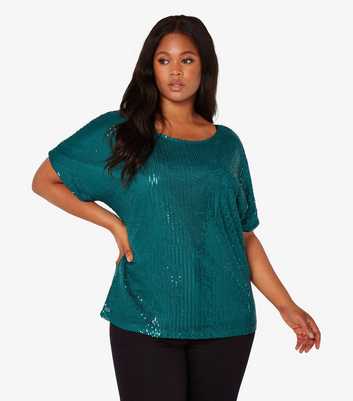 Apricot Curves Dark Green Sequin Top