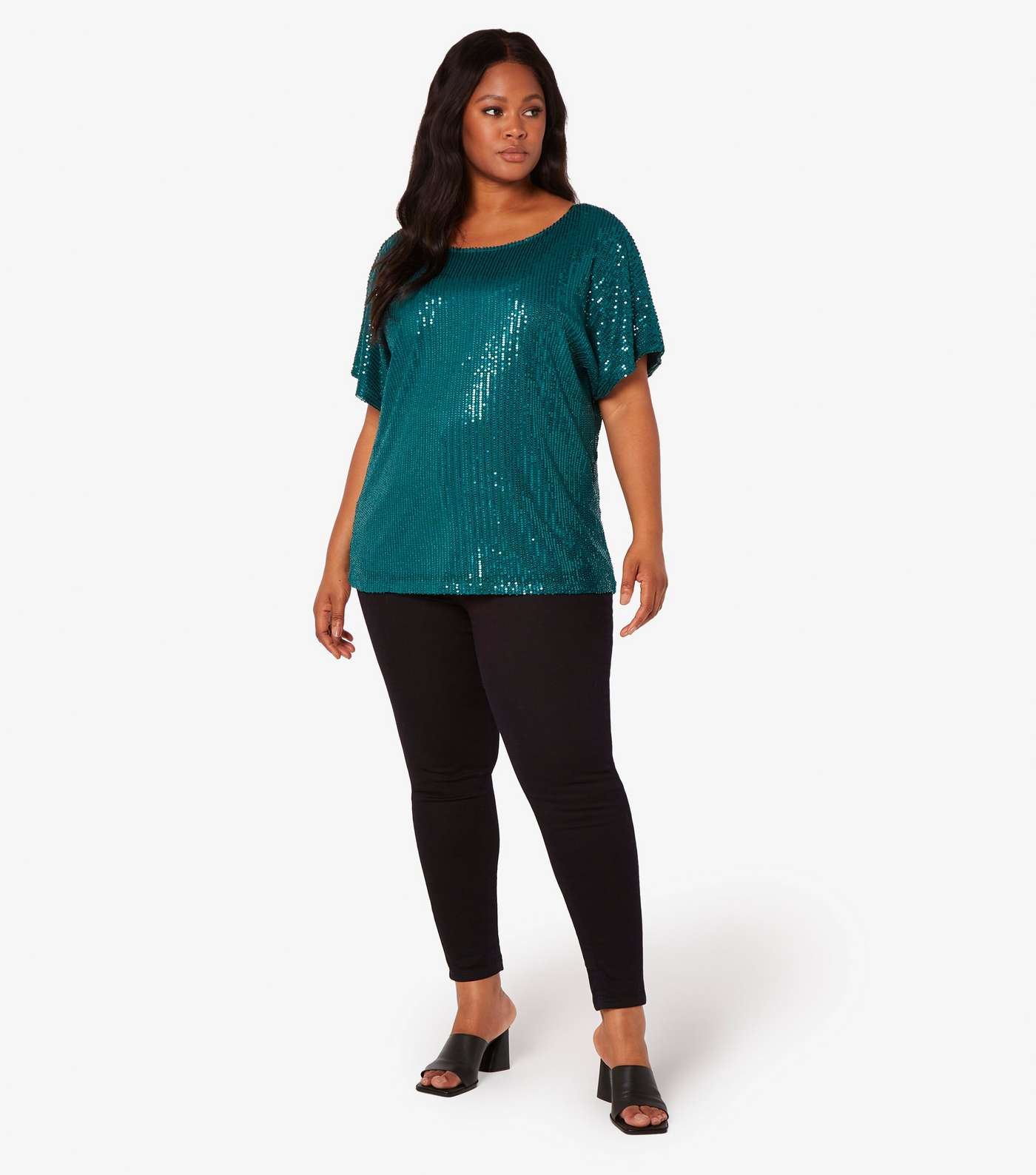 Apricot Curves Dark Green Sequin Top Image 2