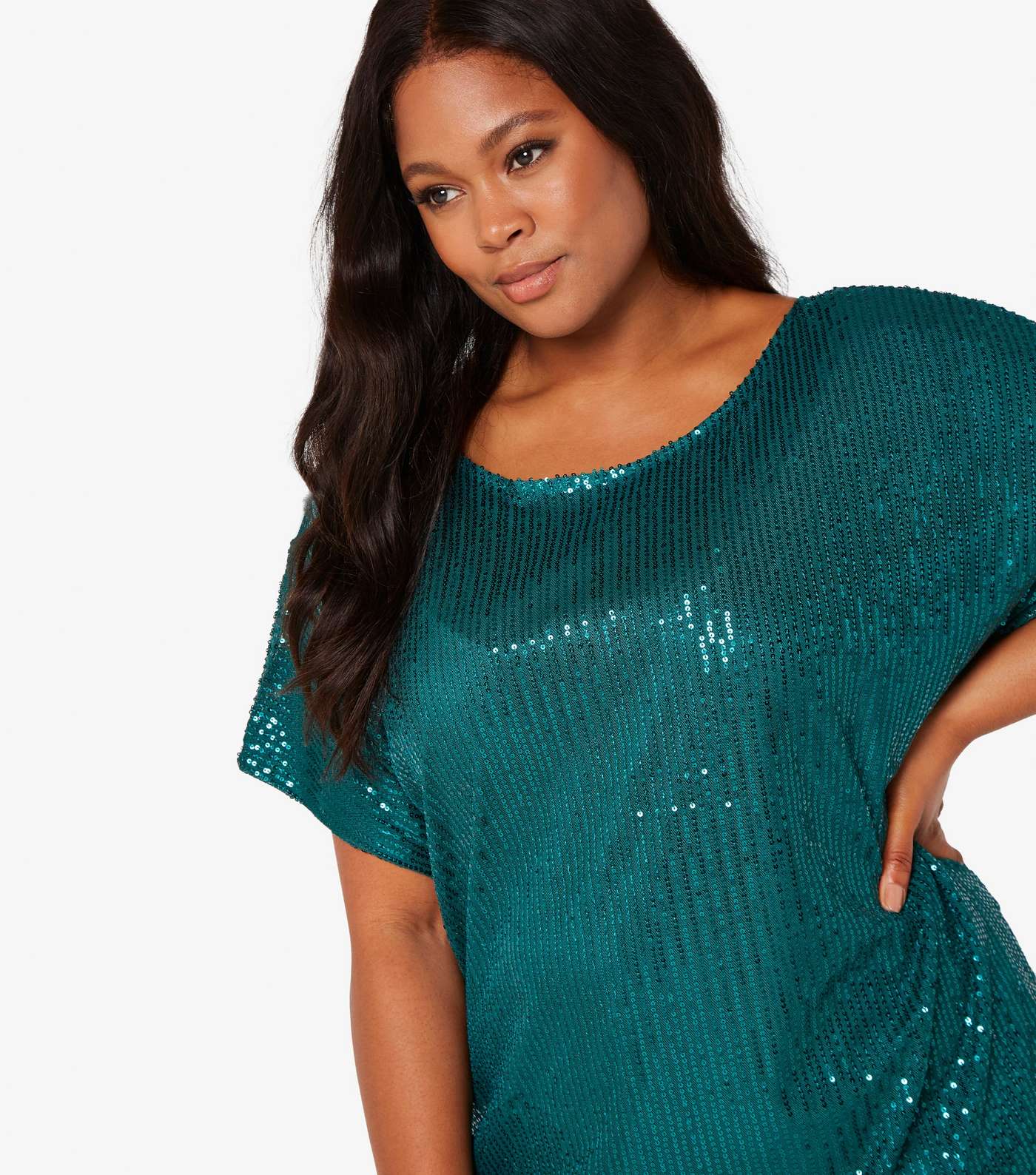 Apricot Curves Dark Green Sequin Top Image 4