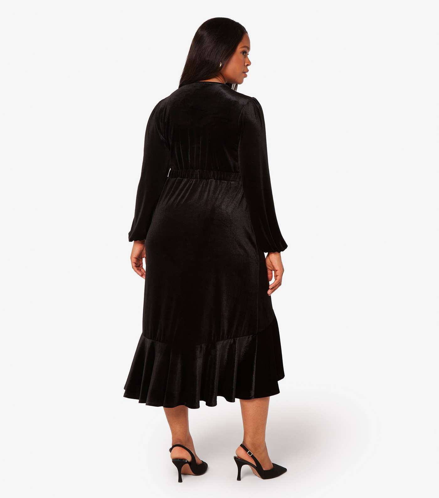 Apricot Curves Black Velvet Frill Midi Dress Image 3