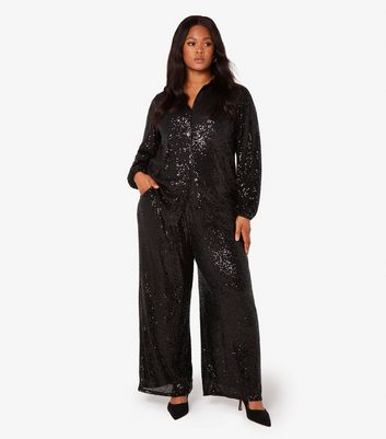 Apricot Curves Black Sequin Long Sleeve Shirt