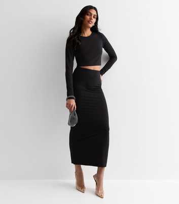 Black High Waist Midi Skirt