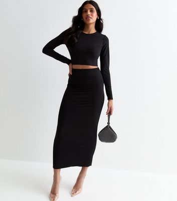 Black High Waist Midi Skirt New Look