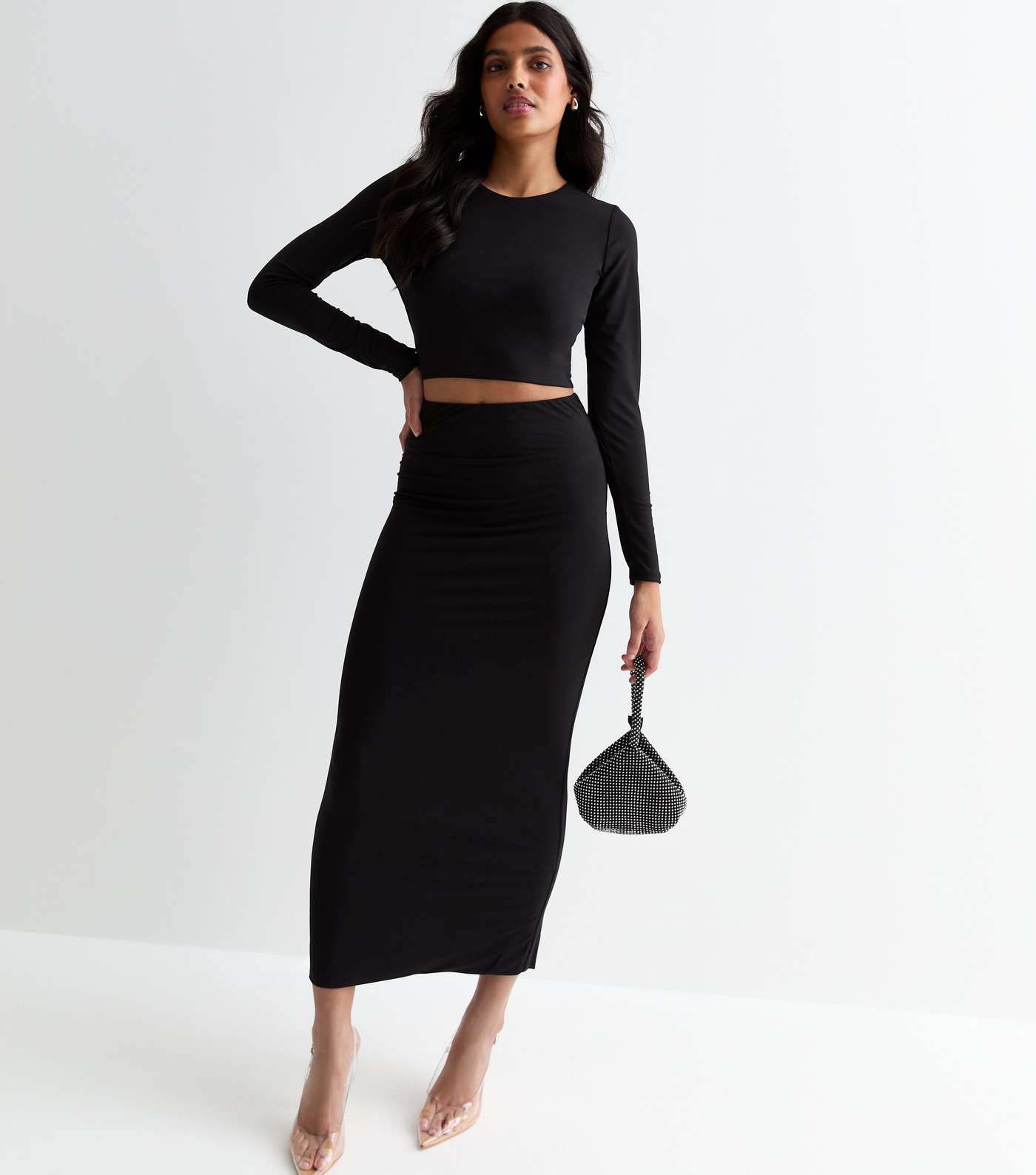 Black High Waist Midi Skirt Image 3