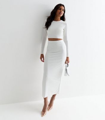 White High Waist Midi Skirt New Look
