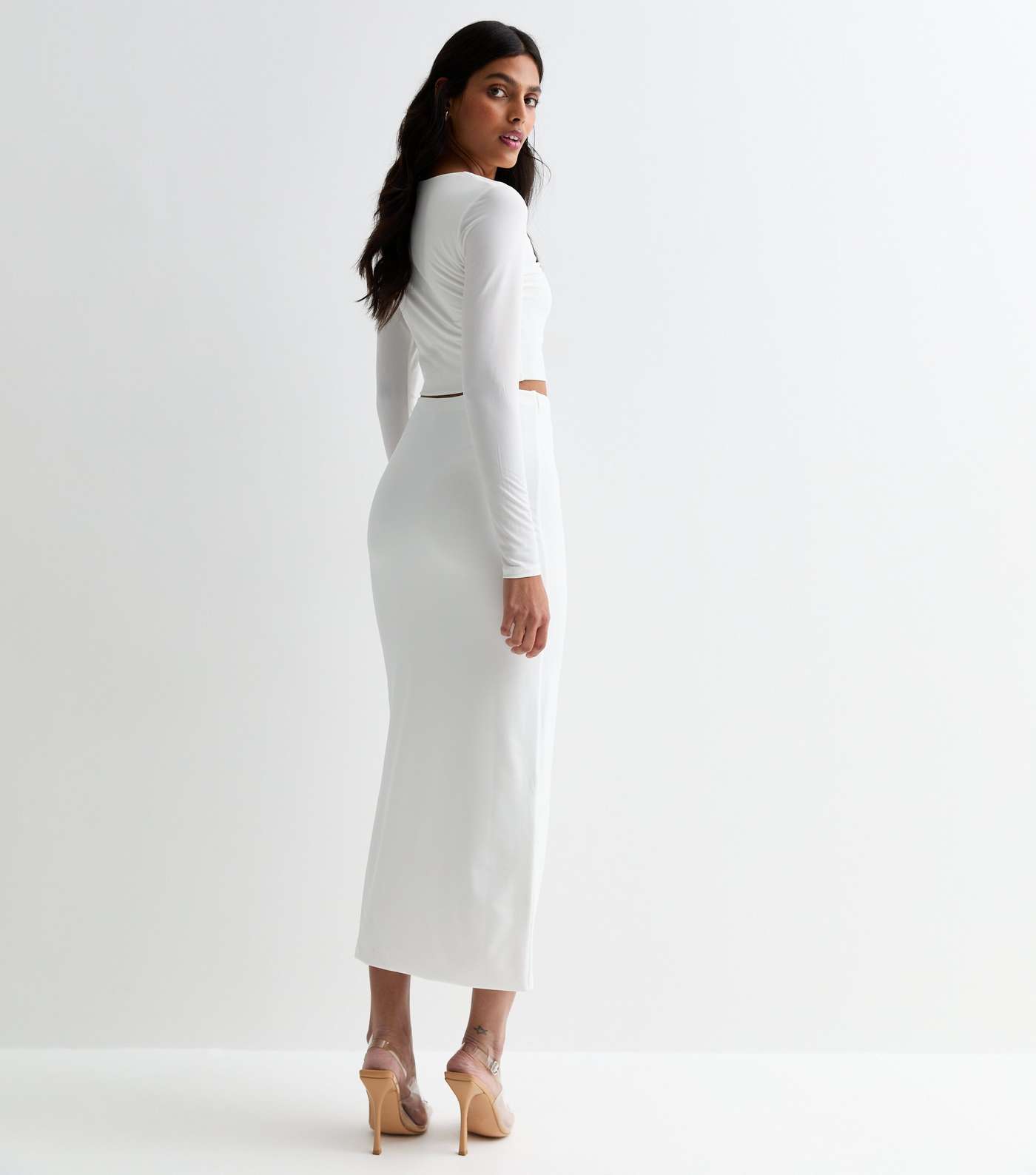 White High Waist Midi Skirt Image 4