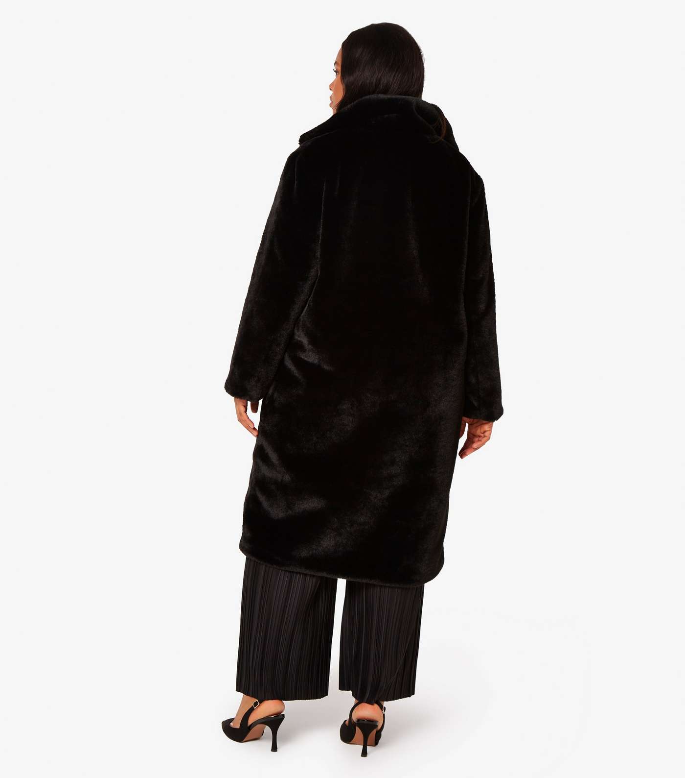 Apricot Curves Black Faux Fur Longline Coat Image 3