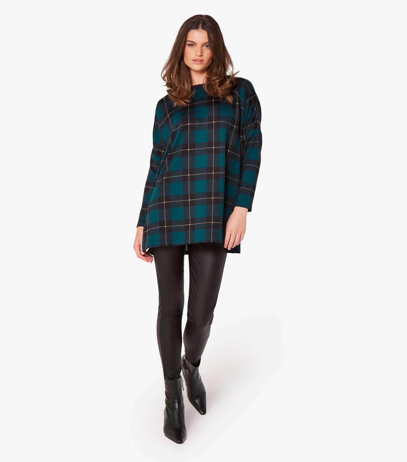 Apricot Green Check Crew Neck Oversized Top Image 2