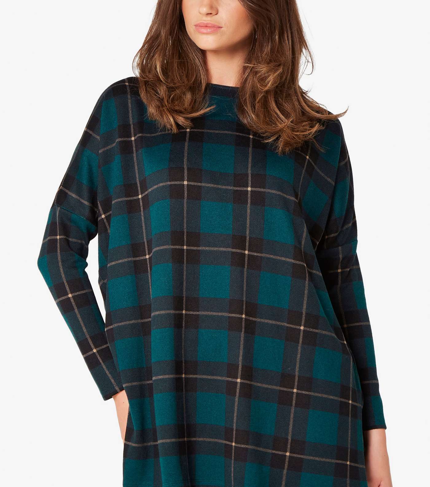 Apricot Green Check Crew Neck Oversized Top Image 4