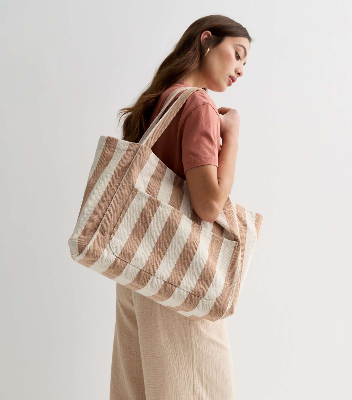Brown Stripe Slouch Tote Bag Image 2