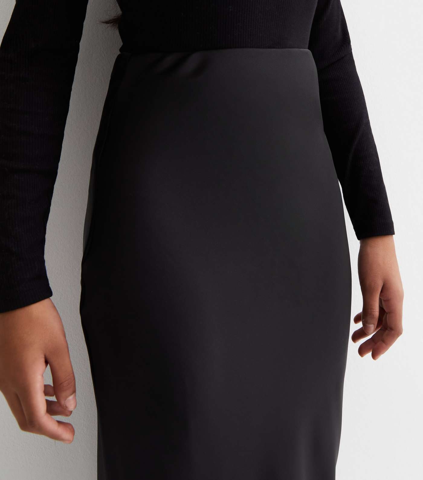 Girls Black Satin Midi Skirt Image 3