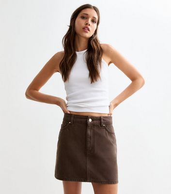 Brown denim skirt hotsell