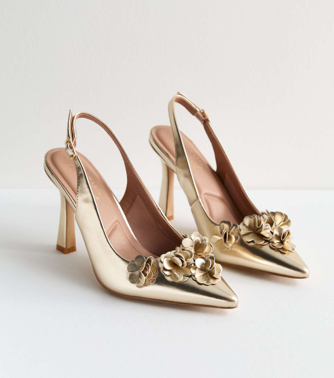 Gold Metallic Slingback Stiletto Heel Court Shoes Image 3