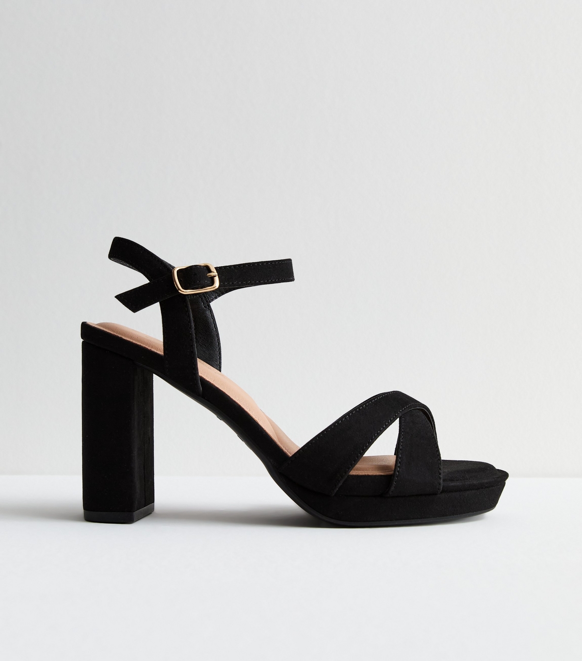 Women's Black Suedette Platform Block Heel Sandals New Look