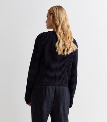 Navy Stitch Knit Button Front Cardigan New Look
