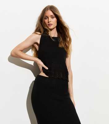 Black Sleeveless Knit Vest Top 