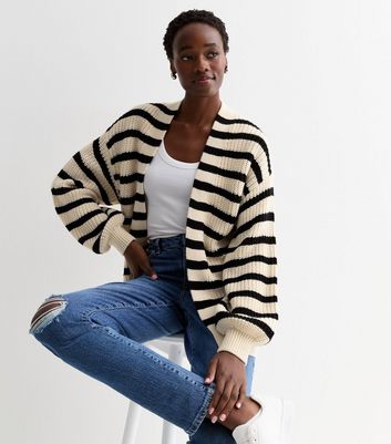 Striped sale sleeve cardigan