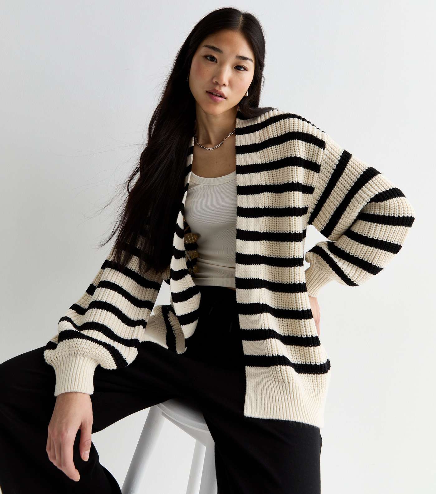 Cream Stripe Chunky Knit Cardigan | New Look
