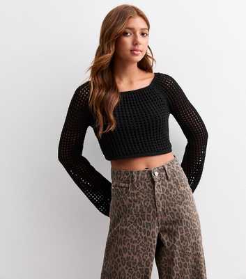 Girls Black Open Knit Jumper