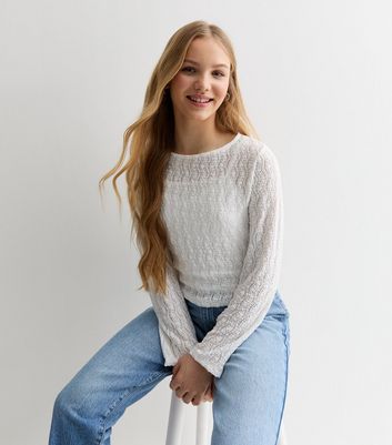 Girls White Textured Wavy Knit Jumper New Look