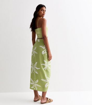 Green Palm Tree Print Sarong Midi Skirt New Look