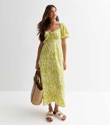 Green Zebra-Print Frill-Trim Midi Dress