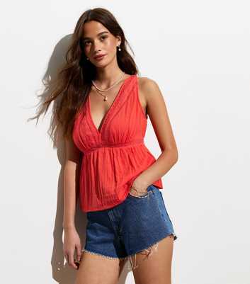 Red V Neck Cotton Cami Top