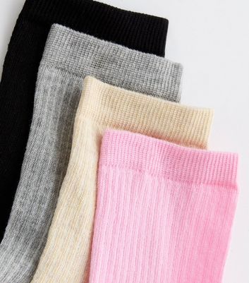 Multi Colour 4-Pack Rib Tube Socks New Look