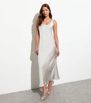 Grey Satin Scoop Neck Maxi Slip Dress New Look