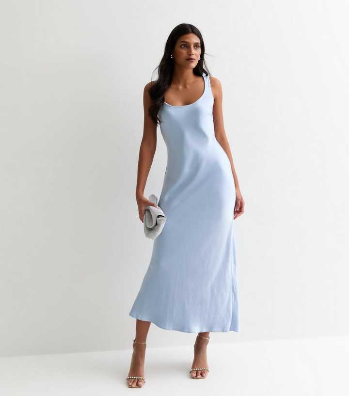 Pale Blue Satin Scoop-Neck Maxi Slip Dress | New Look