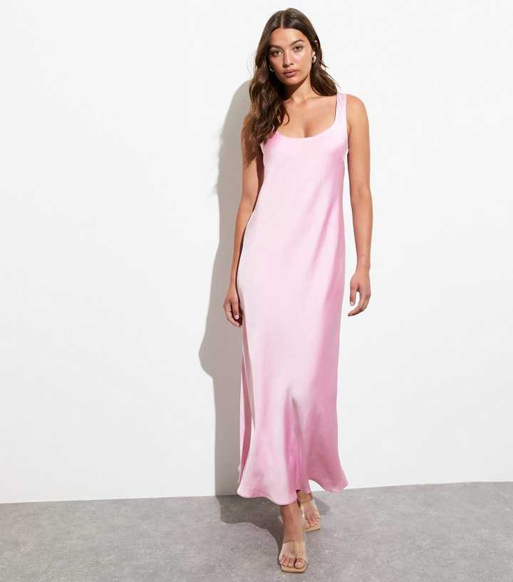Pink Satin Scoop-Neck Maxi Slip Dress | New Look