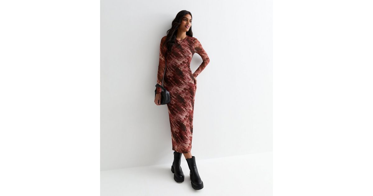 Fore Collection Burgundy Mesh Midi Dress