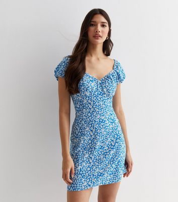 Blue Ditsy Floral Milkmaid Mini Dress | New Look