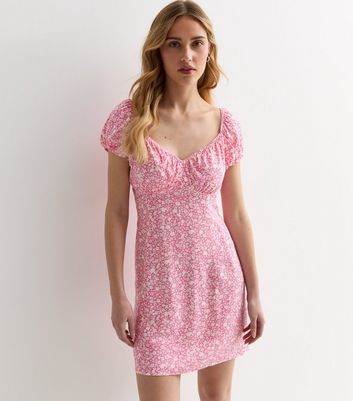 Pink Floral Milkmaid Mini Dress New Look