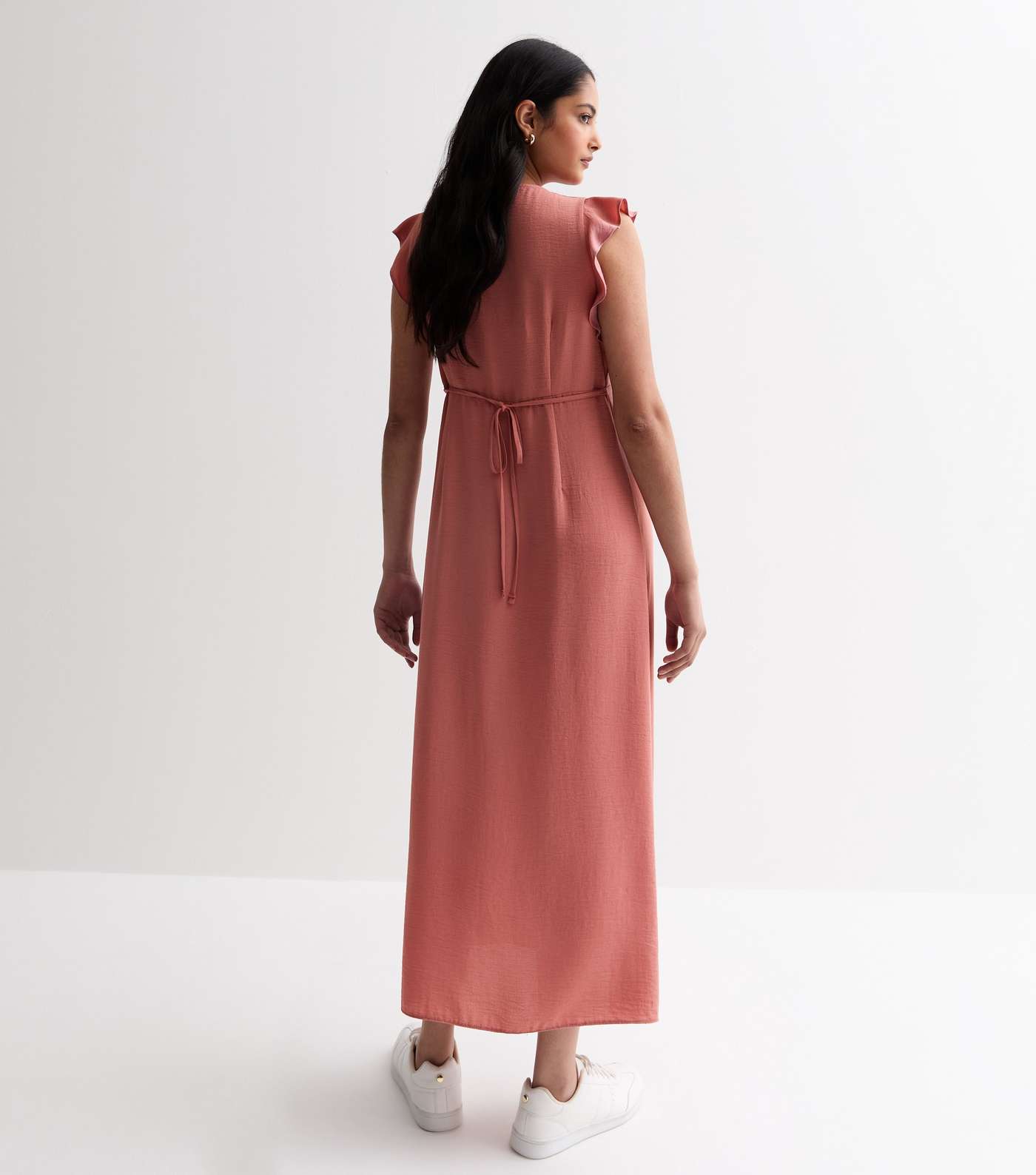 Pink Frill Sleeve Button Midi Dress Image 4