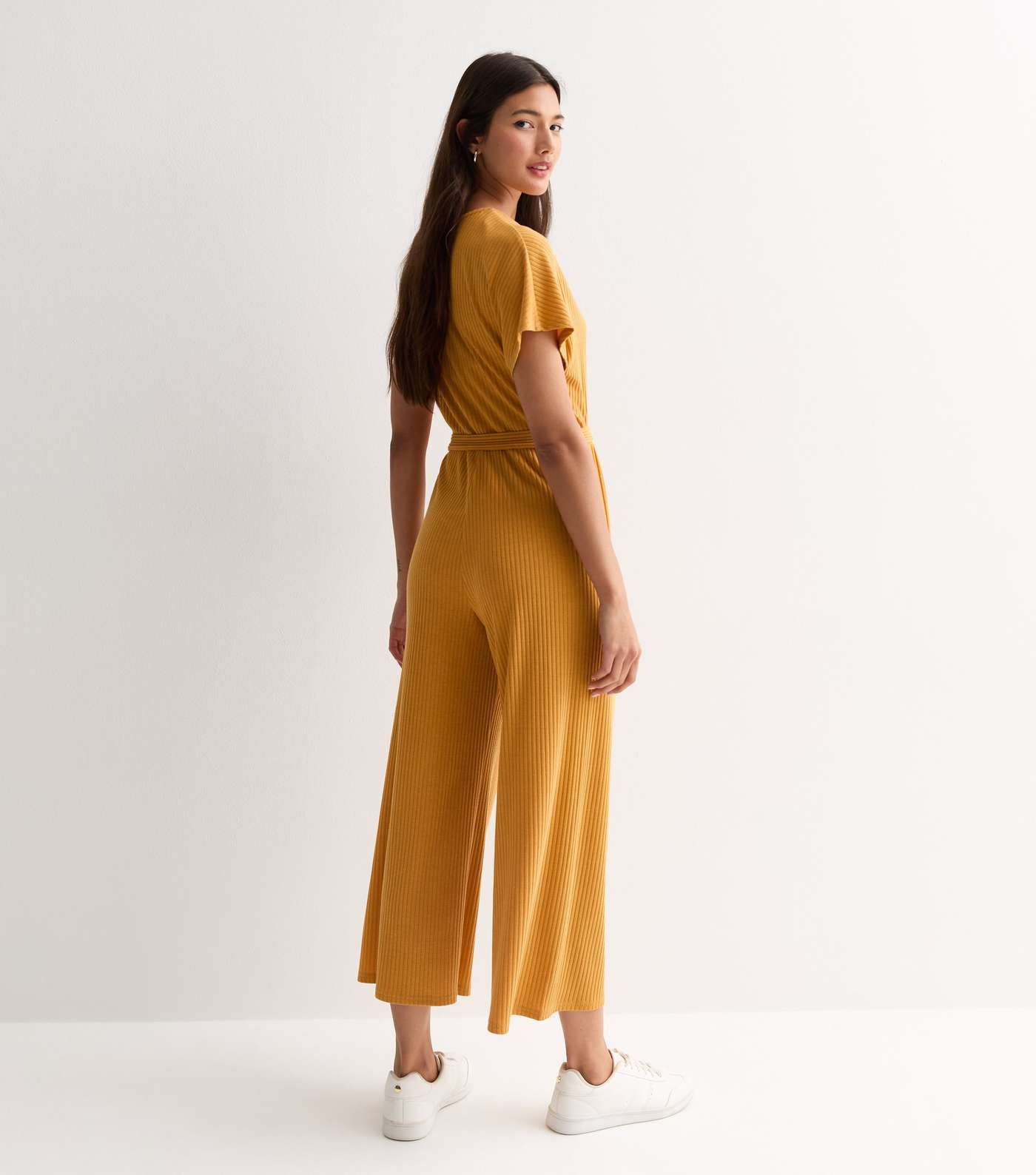 Mustard Ribbed Wrap Jumpsuit Image 4