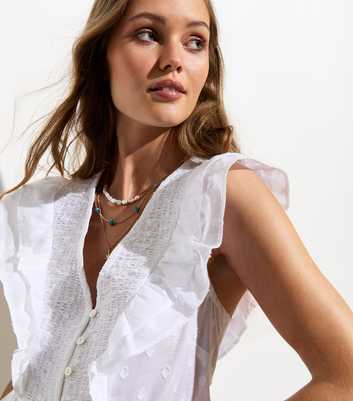White Frill-Sleeve Cotton Blouse