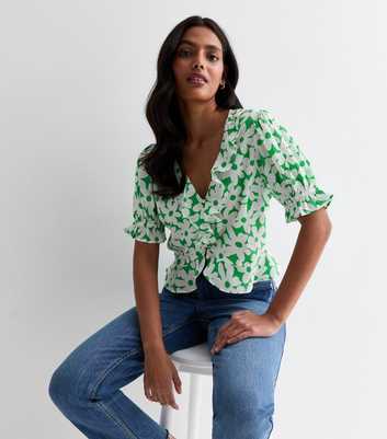 Green Floral Ruffle Top