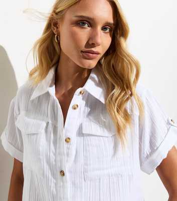 White Cotton Button Through Short Sleeve Resort Shirt