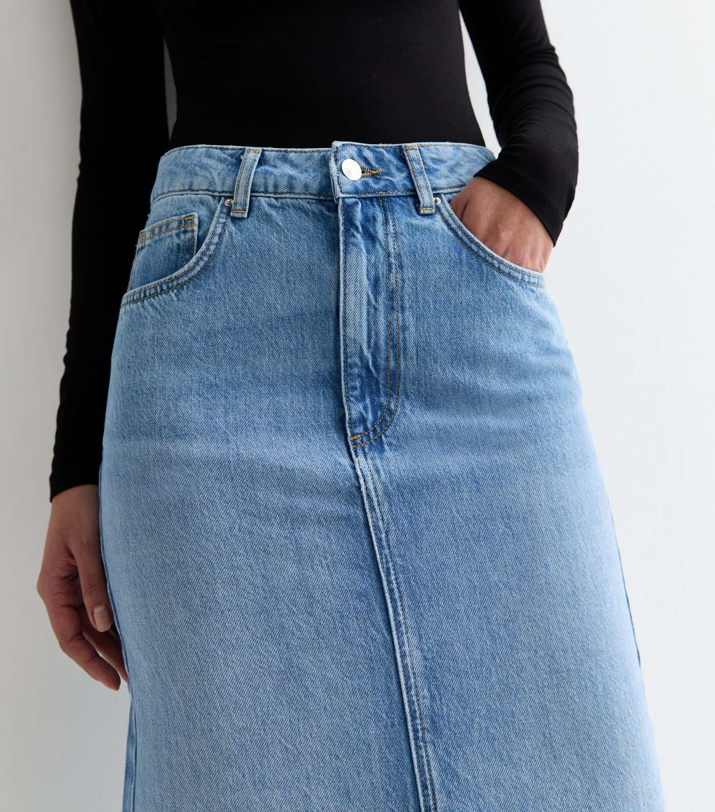 Tall Blue Denim Flared Maxi Skirt Image 2
