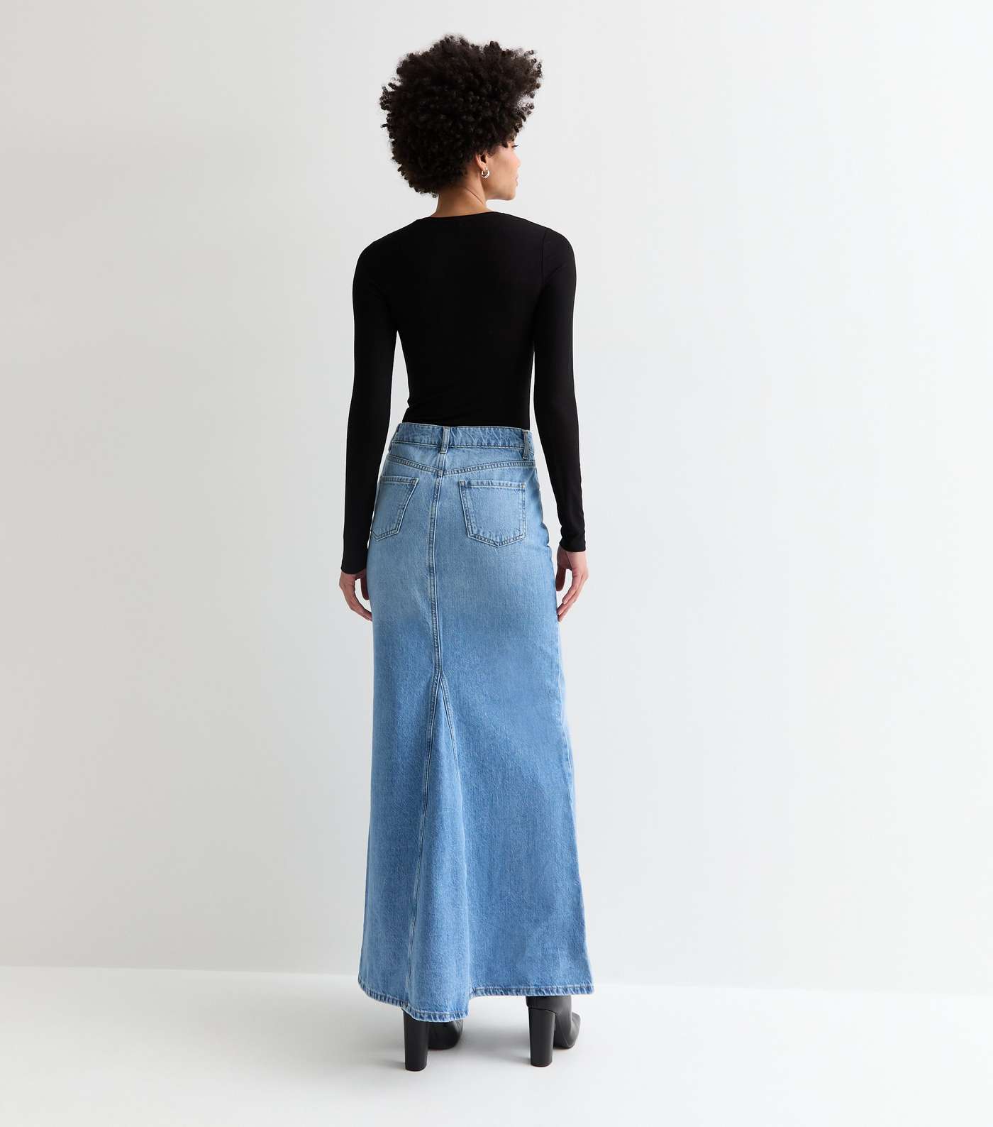 Tall Blue Denim Flared Maxi Skirt Image 4