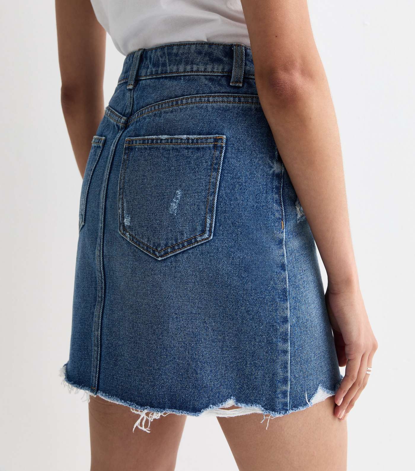 Tall Blue Denim Raw Hem Mini Skirt Image 4