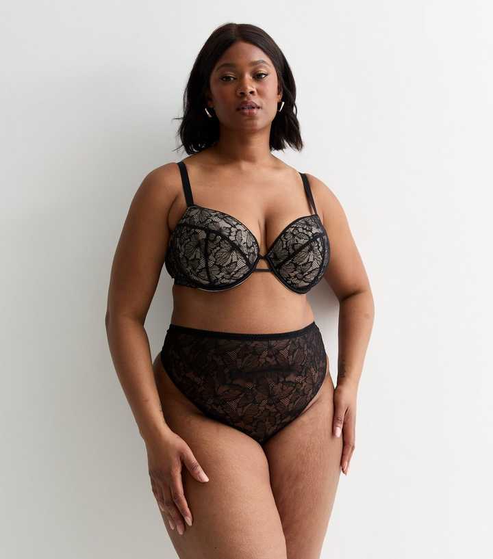 Curves Black Butterfly Lace High Waist Thong