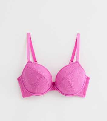 DD+ Bright Pink Butterfly Lace Plunge Bra