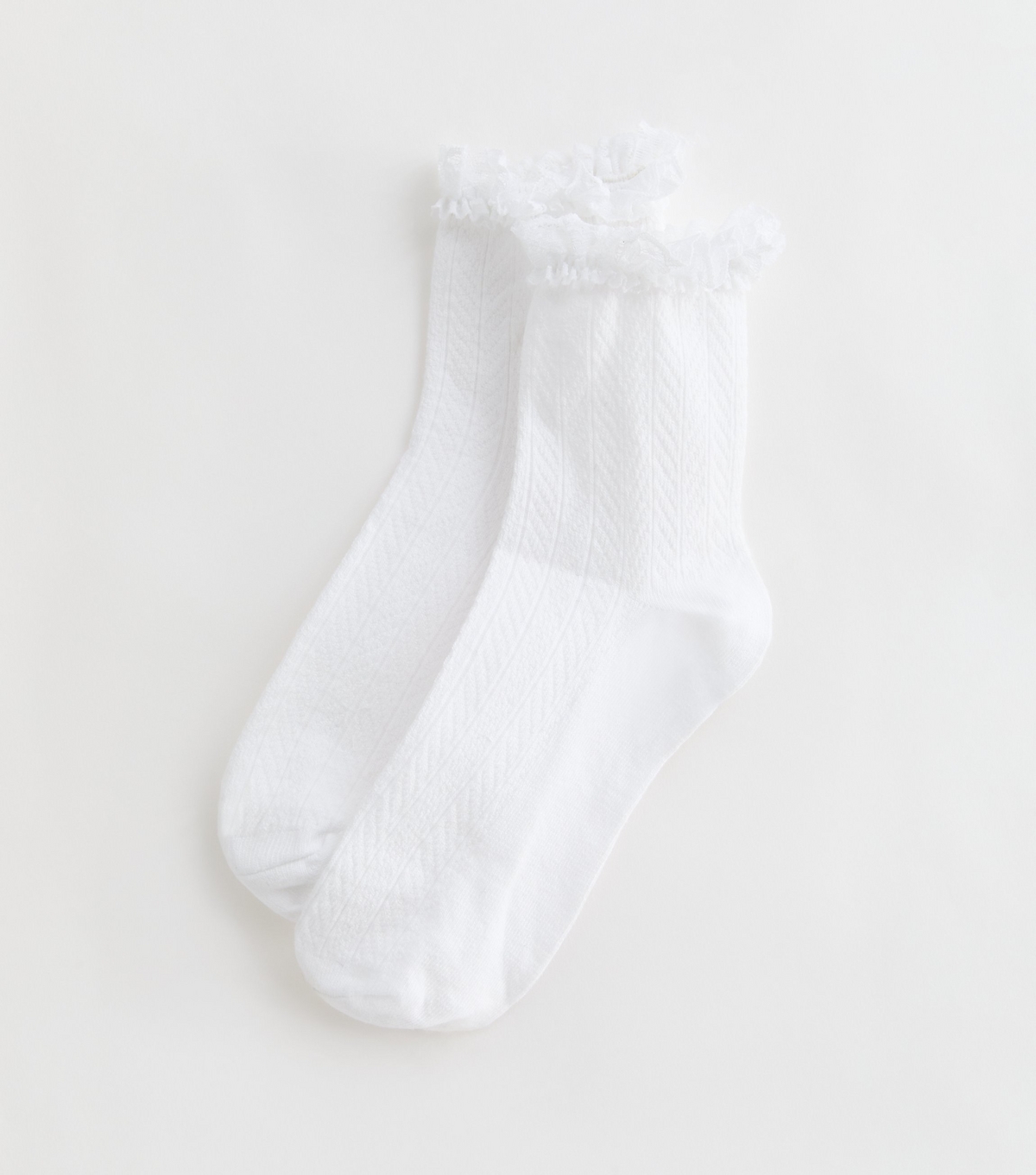 White Cable Frill Socks New Look