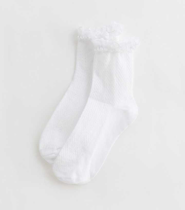 White Cable Frill Socks