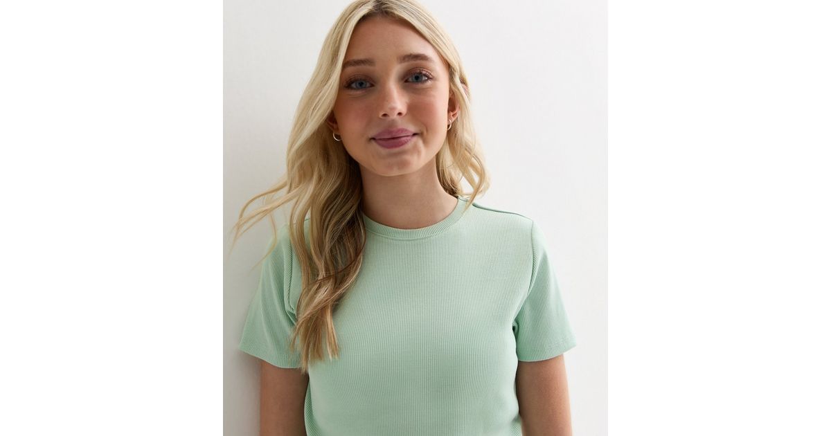 Girls Mint Green Ribbed TShirt New Look